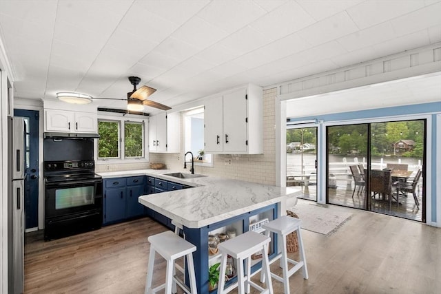 11 Hamilton Dr, Holland, MA 01521 - kitchen with black electric range oven, a sink, healthy amount of natural light, and under cabinet range hood