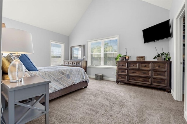 10 Brickett Ave, Haverhill, MA 01830 - bedroom featuring high vaulted ceiling, baseboards, and carpet