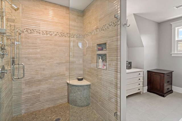 27 Gully Ln, Sandwich, MA 02537 - bathroom with a stall shower and tile patterned floors