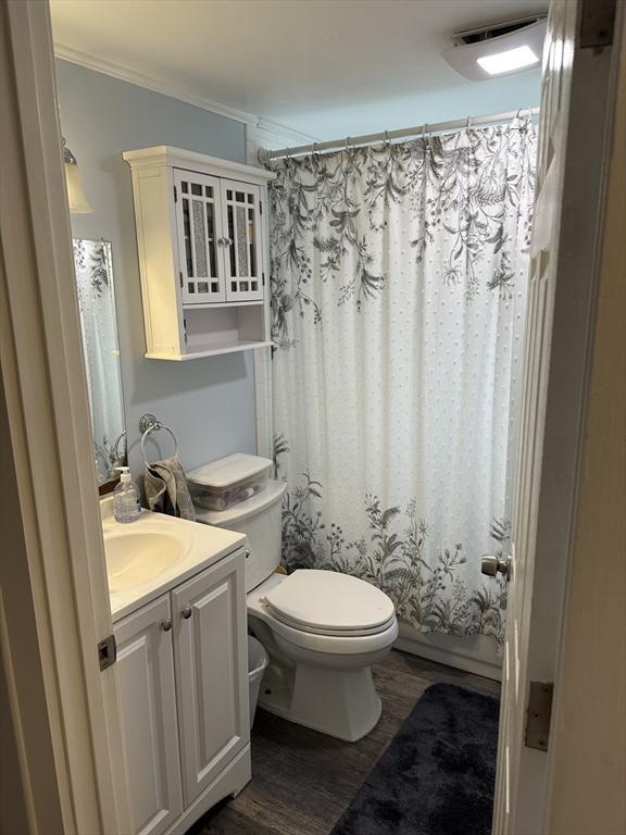 10 Marilyn Dr, Auburn, MA 01501 - bathroom with vanity, wood finished floors, and crown molding