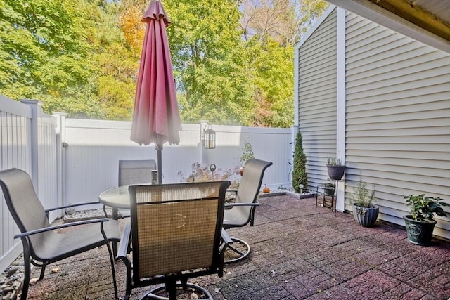 view of patio / terrace featuring outdoor dining area and a fenced backyard