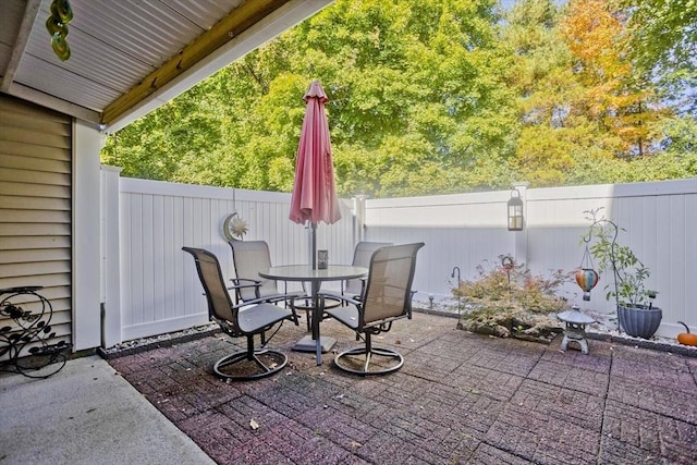 view of patio / terrace with outdoor dining area and a fenced backyard