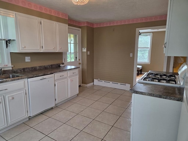 26 Kendig, Worcester, MA 01610 - kitchen with dishwasher, a baseboard radiator, white cabinetry, and a textured ceiling
