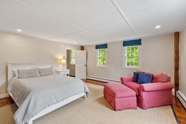 894 Great Pond Rd, North Andover, MA 01845 - bedroom featuring a baseboard heating unit, wood finished floors, and recessed lighting