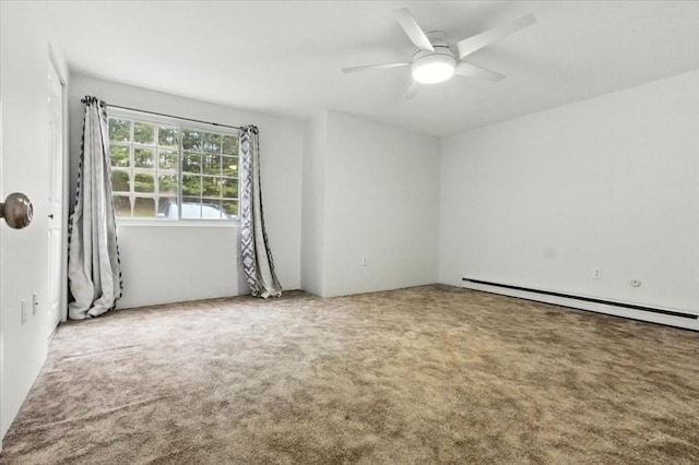 386 Great Rd Unit A3, Acton, MA 01720 - empty room featuring a baseboard heating unit, carpet flooring, and a ceiling fan