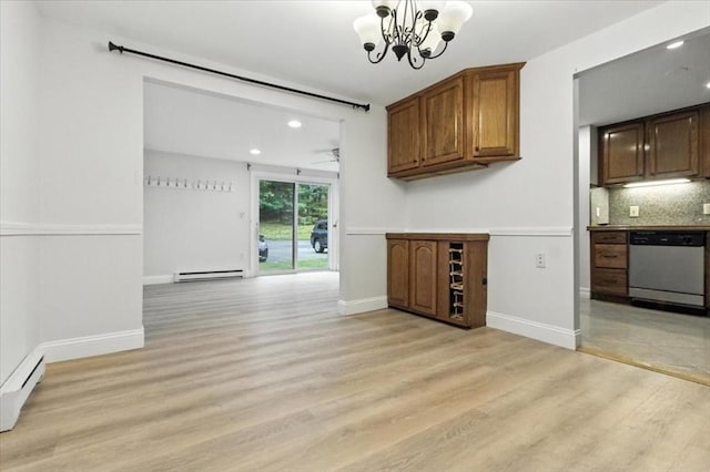 386 Great Rd Unit A3, Acton, MA 01720 - kitchen with stainless steel dishwasher, a baseboard radiator, recessed lighting, light wood-style flooring, and decorative backsplash