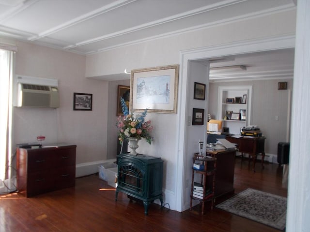 434 Main St, Haverhill, MA 01830 - hall featuring a wall mounted air conditioner, wood finished floors, and an office area