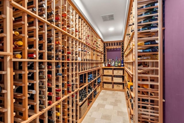 wine cellar with stone finish floor and visible vents