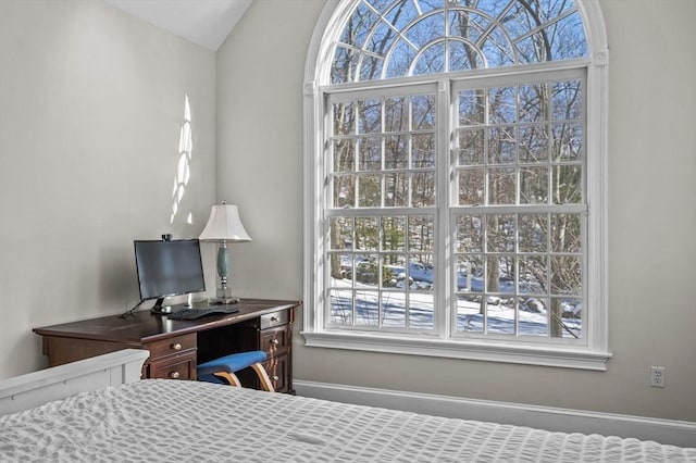 bedroom with vaulted ceiling