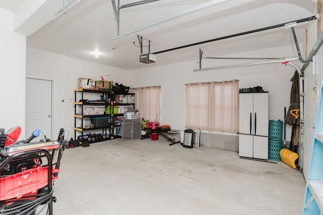 garage with a garage door opener