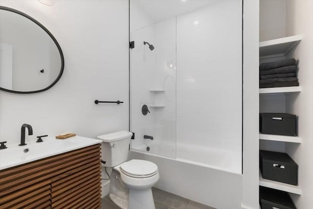 full bathroom featuring toilet, vanity, shower / bathtub combination, and tile patterned floors