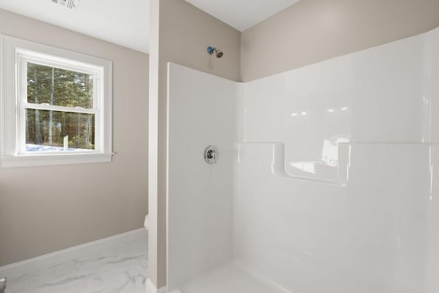 77 Minot Ave, Wareham, MA 02571 - full bath with a shower, marble look tiles, baseboards, and toilet