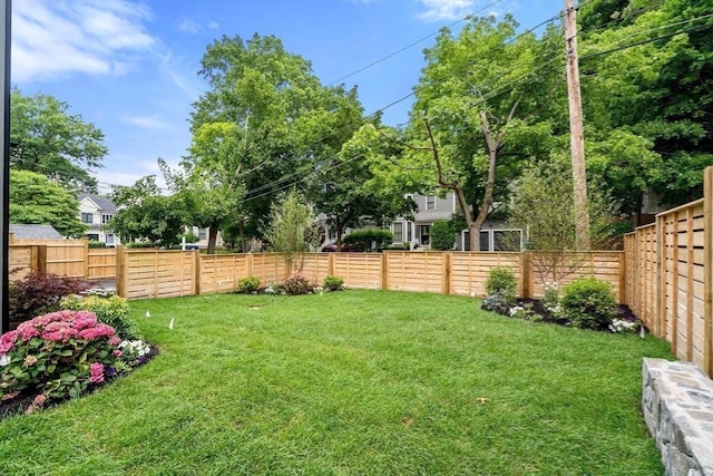 view of yard with a fenced backyard