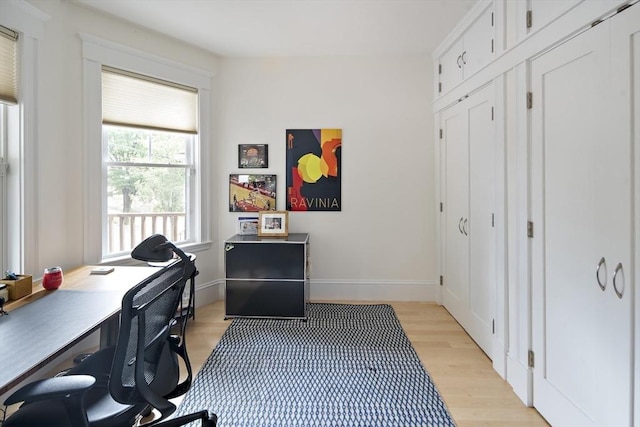 office with light wood-type flooring