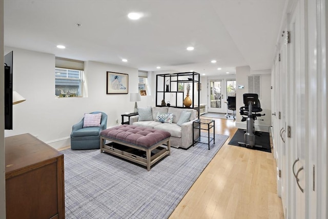 living room with light hardwood / wood-style floors