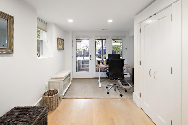 home office featuring light hardwood / wood-style flooring