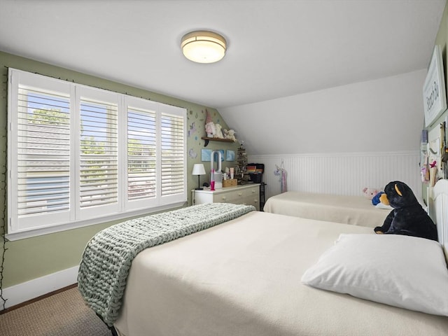 5 Adams St, Littleton, MA 01460 - bedroom with baseboards, lofted ceiling, wainscoting, and carpet floors