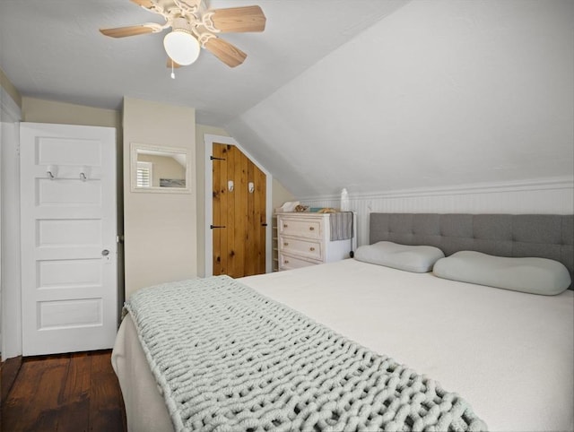 5 Adams St, Littleton, MA 01460 - bedroom featuring dark wood-style flooring, lofted ceiling, and a ceiling fan