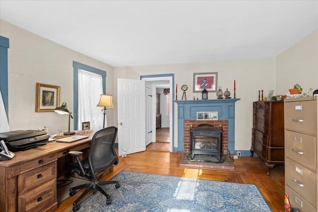 office area with wood finished floors