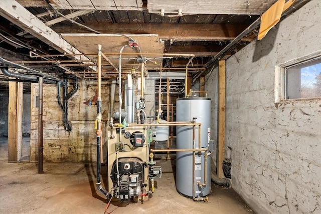 utilities with gas water heater and a heating unit