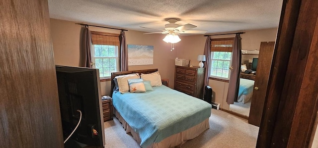 3 Kenneth St, Sandwich, MA 02537 - bedroom with multiple windows, a textured ceiling, light carpet, and ceiling fan