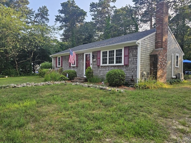 3 Kenneth St, Sandwich, MA 02537 - single story home featuring a front yard, a chimney, and cooling unit