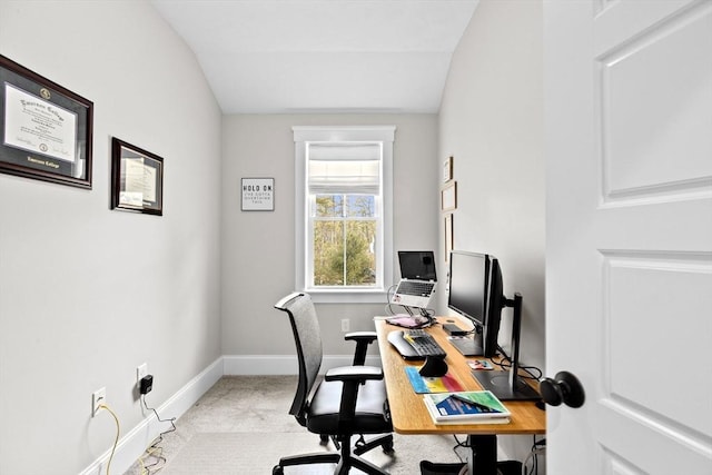 home office with baseboards and carpet floors