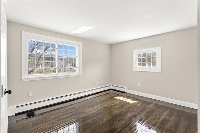 765 S Mammoth Rd, Manchester, NH 03109 - empty room featuring dark wood-style flooring, baseboards, and a baseboard heating unit