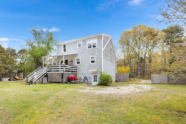 239 Upper County Rd, Dennis, MA 02660 - rear view of property featuring a wooden deck and stairs
