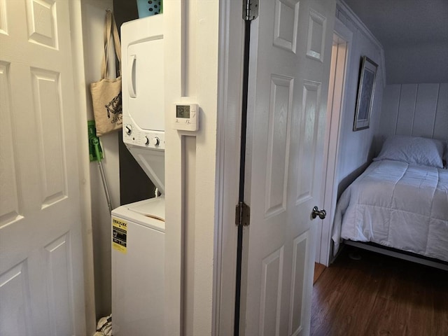 230 Gosnold St Unit 1A, Barnstable, MA 02601 - laundry area featuring estacked washer and dryer and wood finished floors