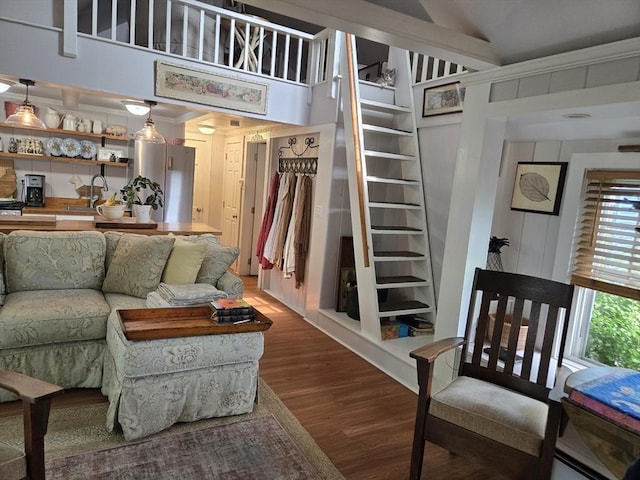 230 Gosnold St Unit 1A, Barnstable, MA 02601 - living room featuring stairs and wood finished floors