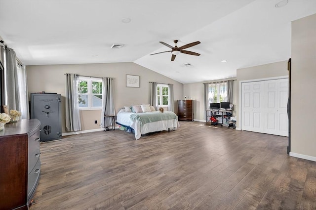 29 Edgemere Dr, Seekonk, MA 02771 - bedroom with lofted ceiling, dark wood-style flooring, and a ceiling fan