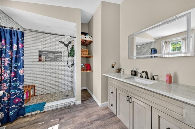 29 Edgemere Dr, Seekonk, MA 02771 - bathroom featuring tiled shower, vanity, and wood finished floors