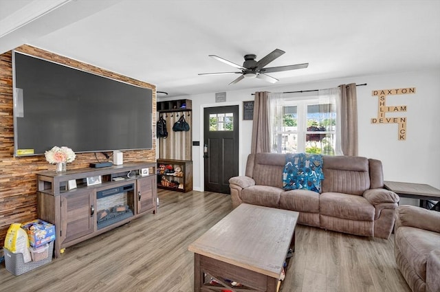 29 Edgemere Dr, Seekonk, MA 02771 - living room with light wood-style flooring and ceiling fan