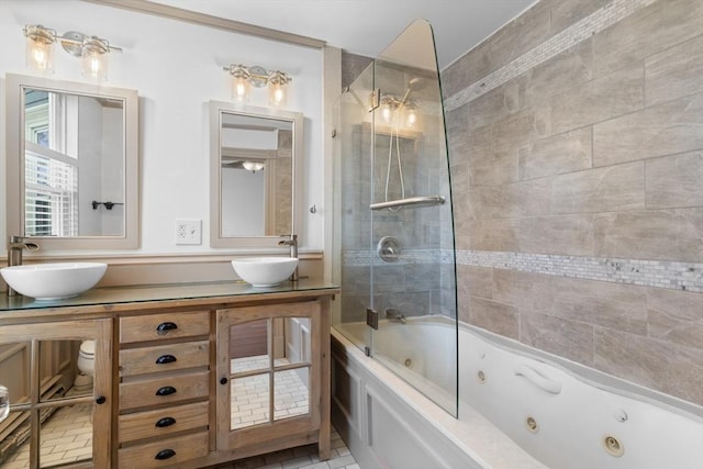 13 Maryland St Unit 2, Boston, MA 02125 - full bathroom featuring a combined bath / shower with jetted tub, a sink, and double vanity