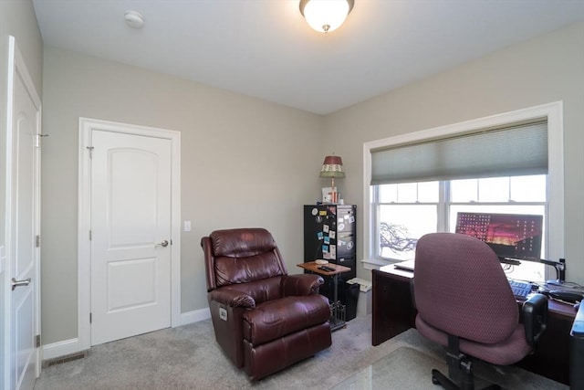 view of carpeted home office