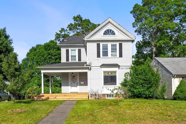 426 Moraine St, Brockton, MA 02301 - view of front of property featuring covered porch, a front lawn, and a shingled roof