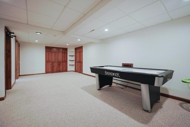 8 Mercer Ln, Franklin, MA 02038 - rec room with carpet, baseboards, a drop ceiling, and recessed lighting
