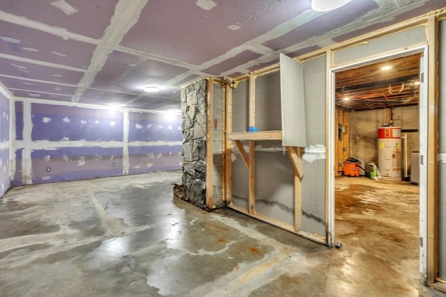 basement featuring water heater