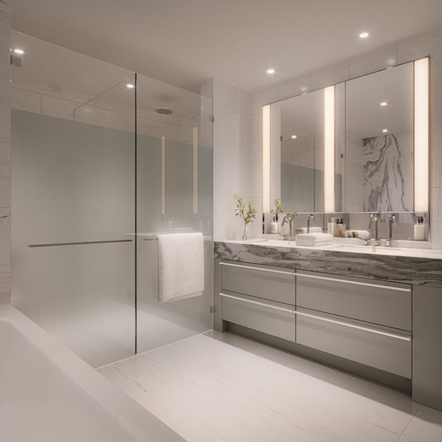 682 Atlantic Ave Unit 37G, Boston, MA 02111 - full bath with a walk in shower and double vanity