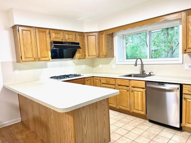 194 Captain Eames Cir Unit 194, Ashland, MA 01721 - kitchen with stainless steel appliances, a sink, extractor fan, a peninsula, and light countertops