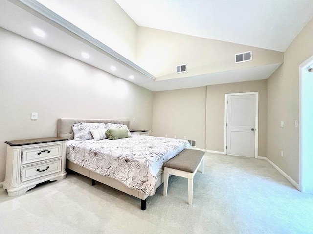194 Captain Eames Cir Unit 194, Ashland, MA 01721 - bedroom with light carpet, high vaulted ceiling, recessed lighting, and baseboards