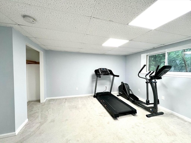 194 Captain Eames Cir Unit 194, Ashland, MA 01721 - workout area featuring carpet, a paneled ceiling, and baseboards