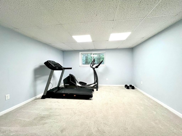 194 Captain Eames Cir Unit 194, Ashland, MA 01721 - exercise area featuring carpet floors, a paneled ceiling, and baseboards