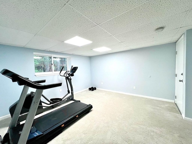 194 Captain Eames Cir Unit 194, Ashland, MA 01721 - exercise room featuring baseboards, a paneled ceiling, and carpet floors