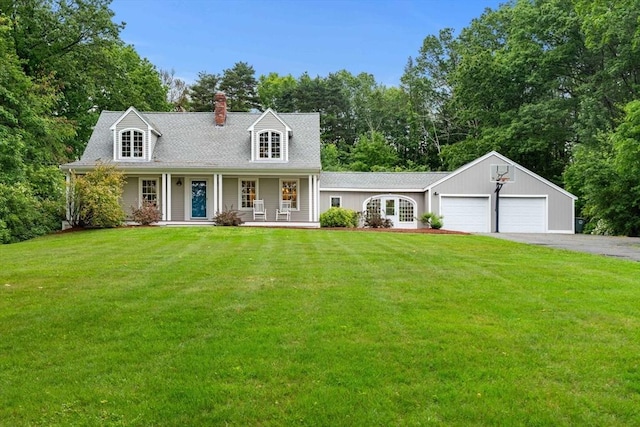 1857 Great Pond Rd, North Andover, MA 01845 - view of front of home featuring a front yard, a chimney, a porch, view of scattered trees, and asphalt driveway