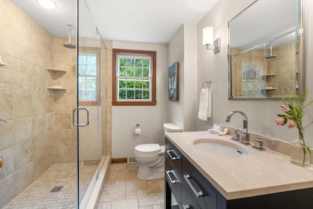 1857 Great Pond Rd, North Andover, MA 01845 - full bathroom featuring vanity, a stall shower, and stone tile floors