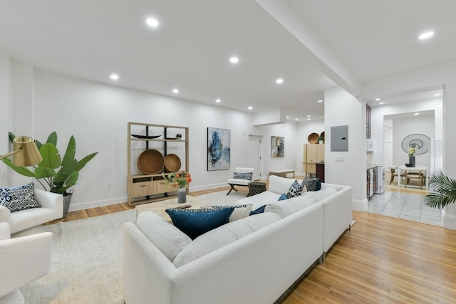 living room with light hardwood / wood-style flooring