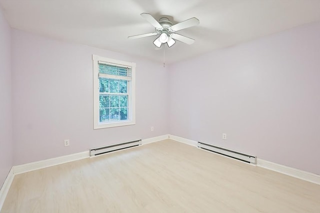 118 Coolidge St, Swansea, MA 02777 - empty room featuring baseboard heating, a baseboard heating unit, wood finished floors, and ceiling fan