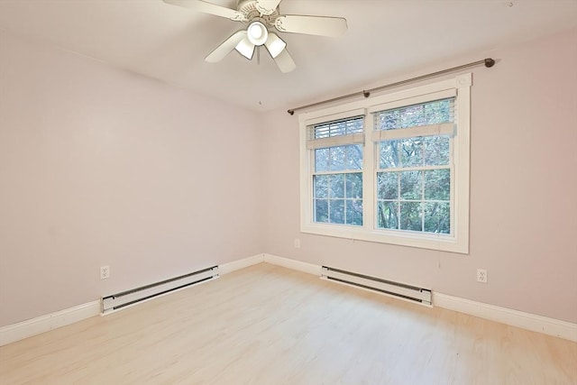 118 Coolidge St, Swansea, MA 02777 - empty room with a baseboard radiator, light wood-style floors, and ceiling fan
